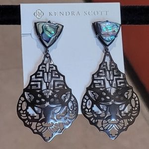 Rare Kendra Scott Gunmetal Panther Abalone Nichole Earrings Statement Black
